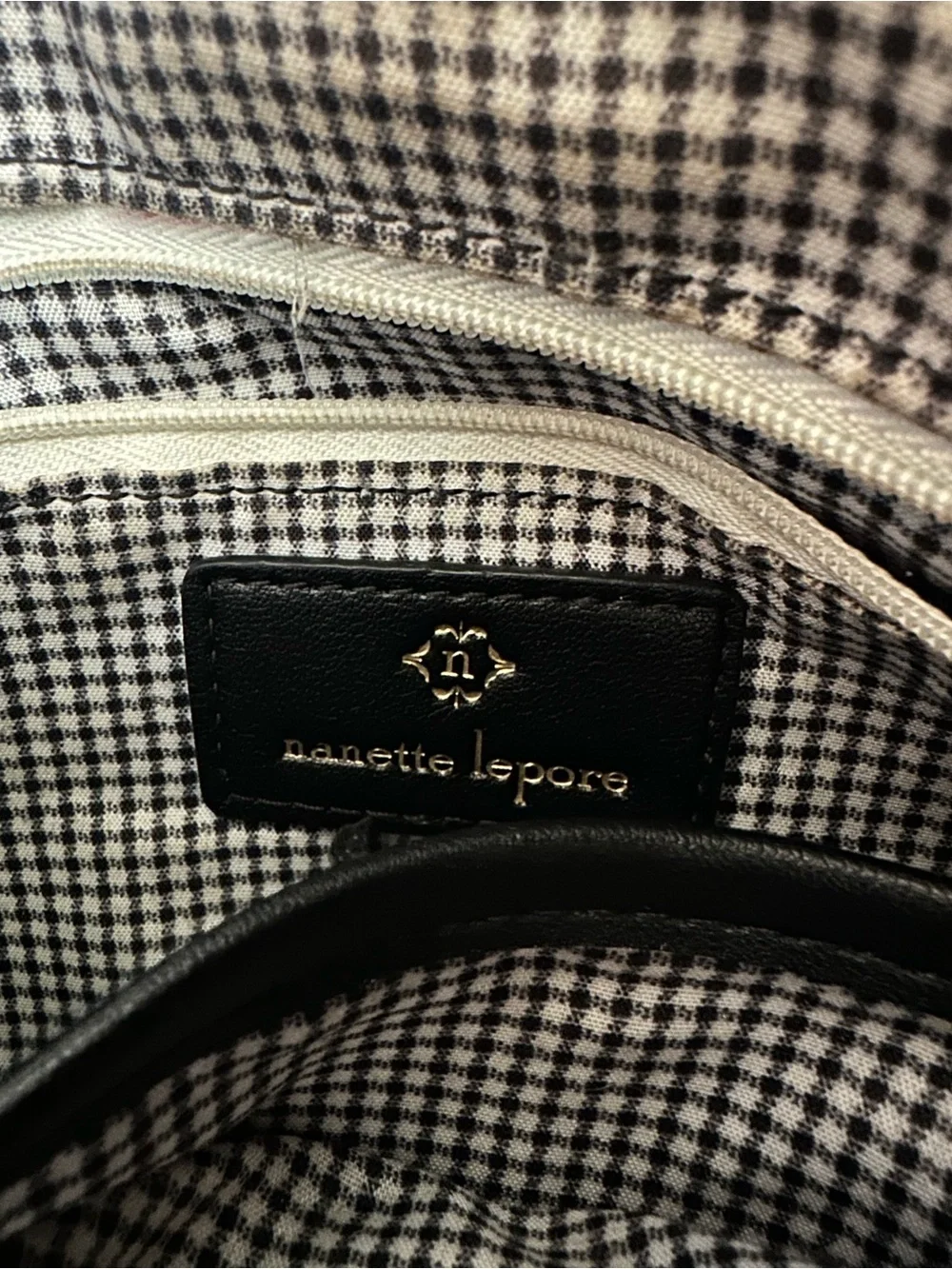 Nanette Lepore Satchel Handbag Black Gold Hardware‎ Rectangular Tote Purse